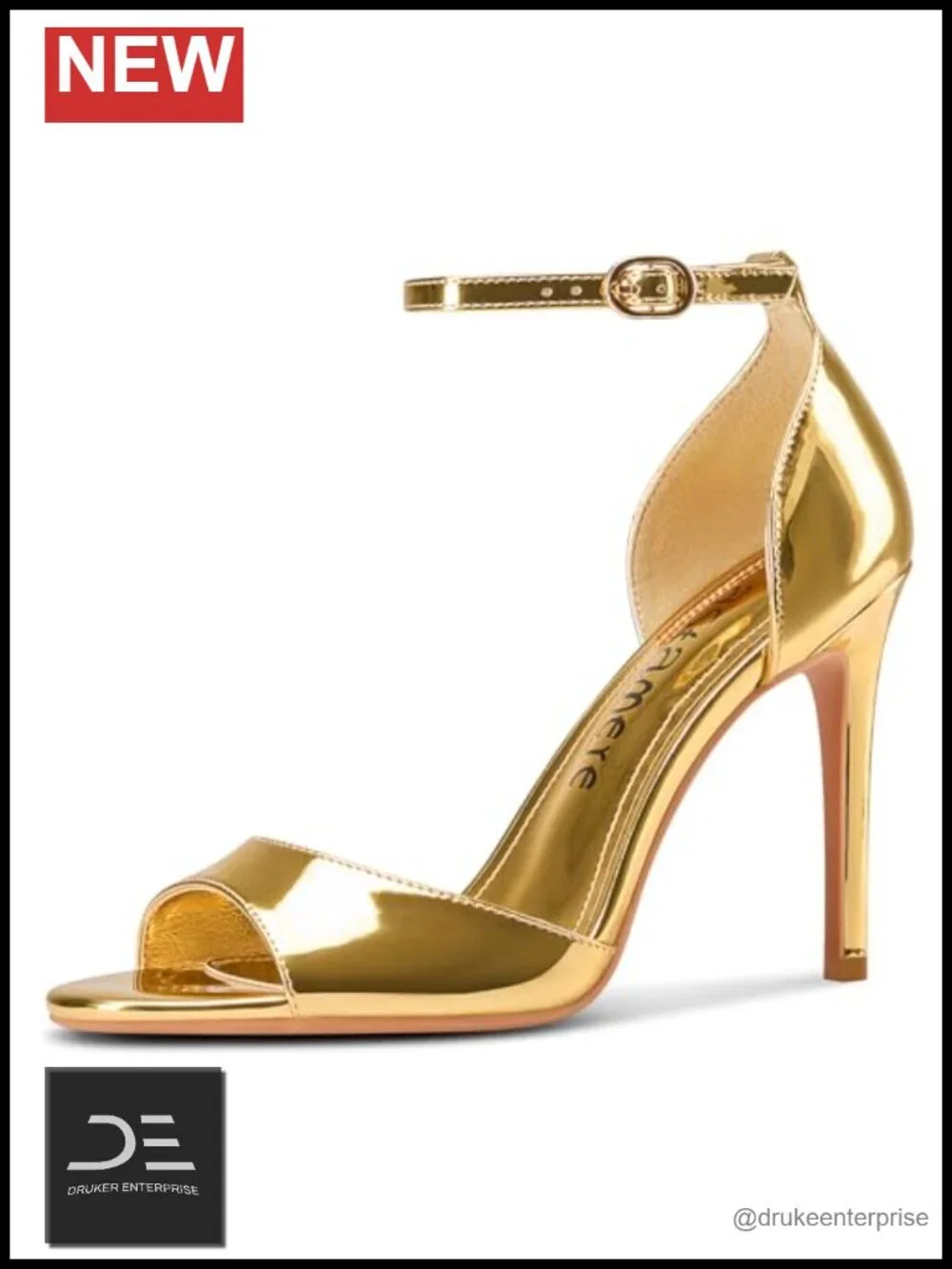 Womens Stiletto Heel Open Toe Ankle Strap Patent Leather Dress Sandals 3.9in